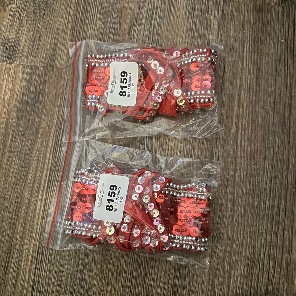 Red Sequin and Bead Embellished Arm Bands